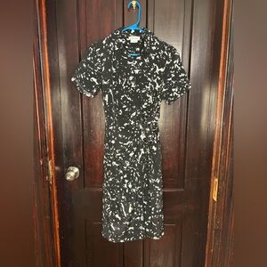 Calvin Klein Black and White Abstract Wrap Midi Dress